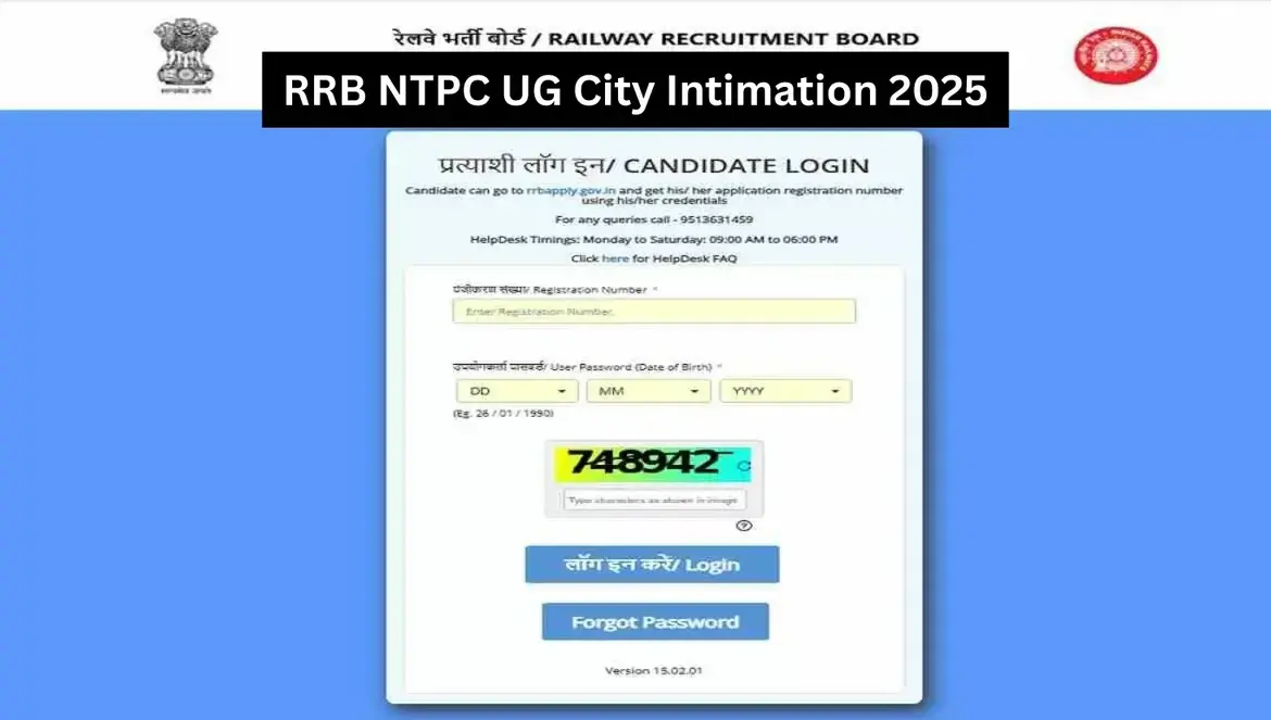 City Intimation Slip RRB NTPC UG Released for 2026 Exam